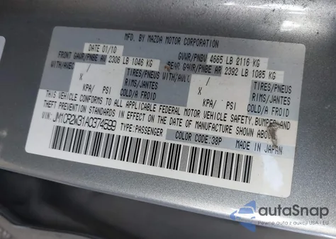 2010 Mazda Mazda5 Sport z USA, uszkodzony, nr VIN JM1CR2W31A0374599